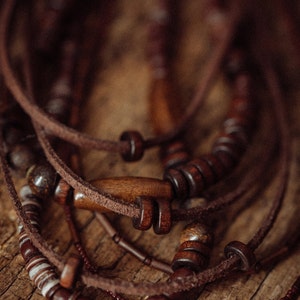 Layered boho bead necklace, multiple leather and bead string necklace, multi string bohemian bead jewelry image 9