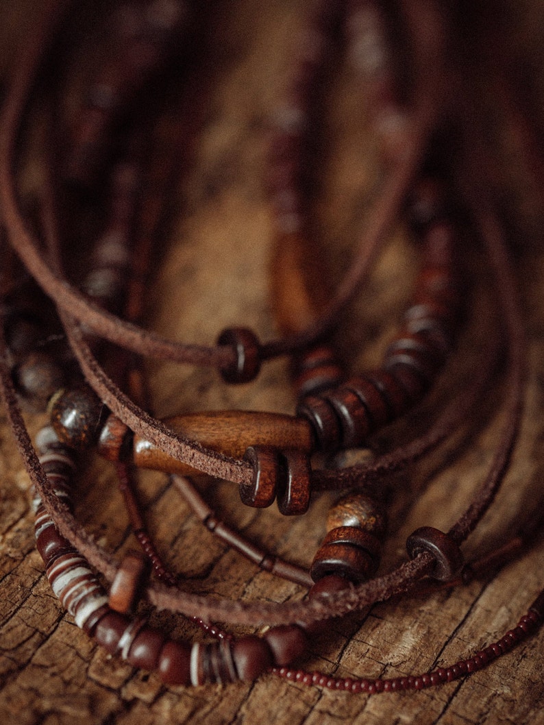 Layered boho bead necklace, multiple leather and bead string necklace, multi string bohemian bead jewelry image 9