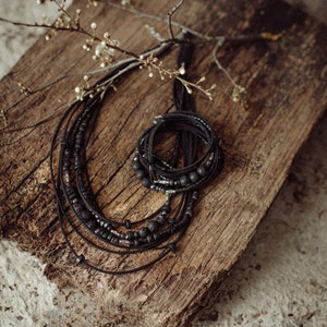 Layered boho bead necklace, multiple leather and bead string necklace, multi string bohemian bead jewelry image 3