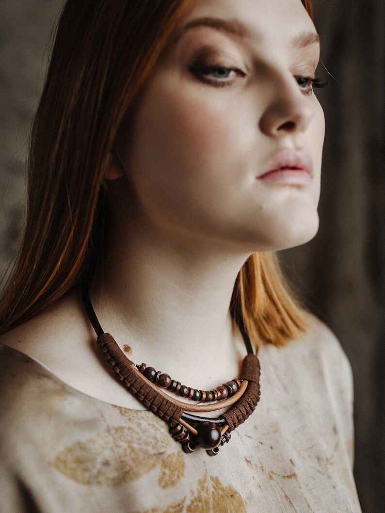 Short Boho Bib Necklace Leather Cord Braided Necklace With Etsy