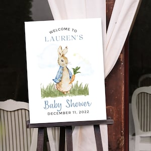 Peter Rabbit Baby Shower Welcome Sign Template, Gender Neutral Baby Shower Digital Sign, Editable Bunny Baby Shower Sign