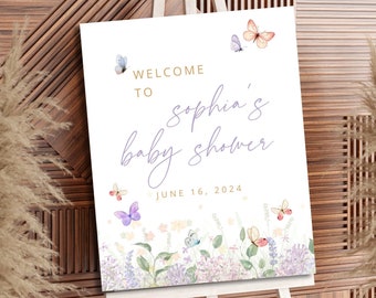 Butterfly Baby Shower Welcome Sign: Editable Spring Theme (Digital)