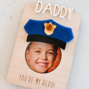 Politie vader foto magneet SVG-bestand Vaderdag lasersnijmachine You're My Hero Frame cadeau houten magneet vizier Clip Glowforge File Officer