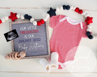 PRINTABLE Memorial Day Little Firecracker Growing By One Heart And Two Feet Chalkboard Sign 4th of July Pregnancy Announcement