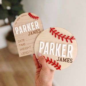 Annuncio del cartello delle statistiche di nascita del baseball Cartello con il nome dello sport per le statistiche di nascita Annuncio di nascita del puntello fotografico