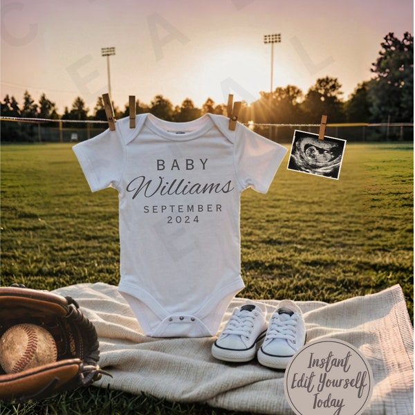 Baseball Pregnancy Announcement Digital for Baby Reveal Social Media Sports Birth Announcement