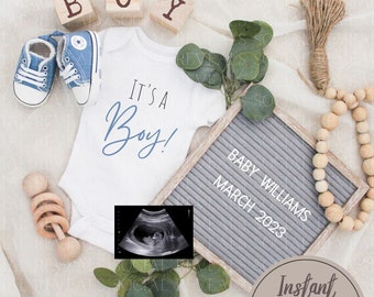 Digital Pregnancy Announcement for Social Media. Editable It’s A Boy Pregnancy Announcement. Gender Reveal. Template.