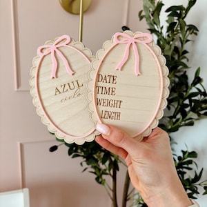 Bow Birth Announcement Sign Girl Birth Sign Wood Name Sign for Photo Announcement