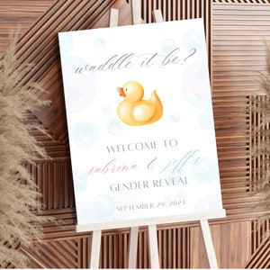 Gender Reveal Welcome Sign Duck Theme Gender Reveal Editable Welcome Sign for Waddle It Be Gender Reveal Party