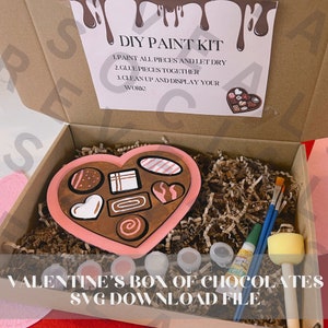 Kit de pintura DIY para el día de San Valentín Archivo digital SVG Caja de recorte de chocolate para pintar Artesanía de San Valentín para niños