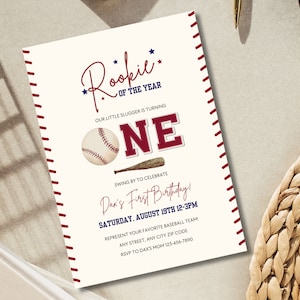 Rookie of the Year Invitation Template, Baseball Birthday Digital Invite, Editable First Birthday Invitation