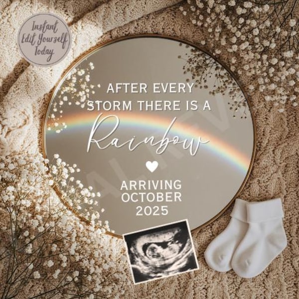Zwangerschapsaankondiging regenboogbaby: bewerkbare social media-onthulling (digitale download)