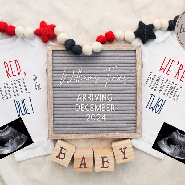 Twin Fourth of July Pregnancy Announcement for Social Media Twin Announcement for 4th of July Pregnancy Template