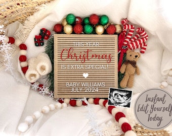 Christmas Pregnancy Announcement Digital Holiday Baby Announcement Editable Template for Social Media