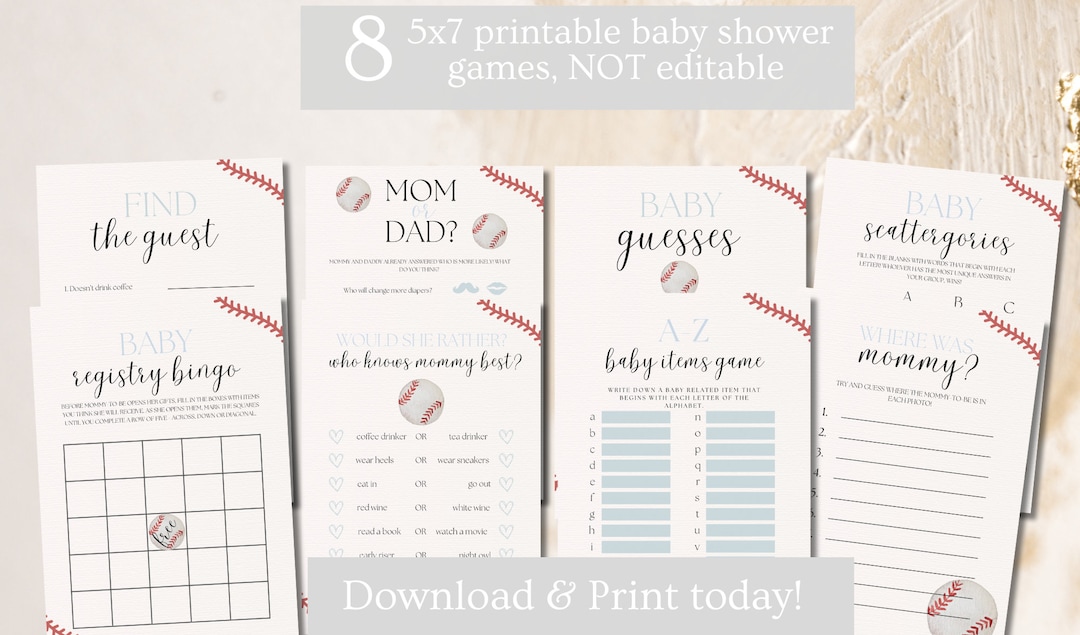 Baseball Baby Shower Games Bundle Sports Instant Download Games for ...
