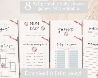 Peut inclure: Huit jeux de baby shower imprimables sur le thème du baseball. Les jeux comprennent "Trouver l'invité", "Bingo du registre de bébé", "Maman ou Papa ?", "Devine le bébé", "Scattergories pour bébé" et "Où était maman ?"