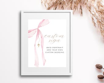 Modèle de plaque de baptême pour fille : décoration de baptême avec noeud rose (téléchargement numérique)