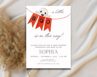 Halloween Baby Shower Invitation Template: Little Boo (Digital Download)