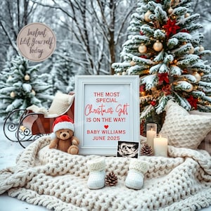 Pregnancy Announcement Christmas Digital Template for Winter Pregnancy Editable Photo Announcement for Social Media Baby Reveal