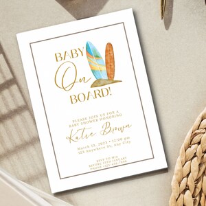Baby on Board Shower Invitation Template, Surf Shower Digital Invite, Editable Summer Baby Shower Invite