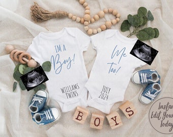 Twin Boy Digital Pregnancy Announcement for Social Media Gender Reveal Twin Boy Editable Pregnancy Announcement for Instagram