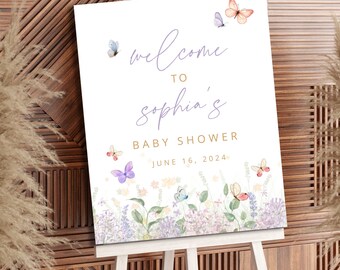 Butterfly Baby Shower Welcome Sign: Editable Spring Theme (Digital)
