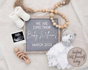 Digital Pregnancy Announcement for Social Media. Editable Neutral Pregnancy Announcement. Message Board. Instant. Edit Yourself. Template.