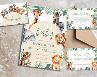Jungle Safari Baby Shower Invitation Bundle (Digital)