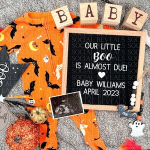 Halloween Pregnancy Announcement  for Social Media. Digital Pregnancy Announcement for Halloween.