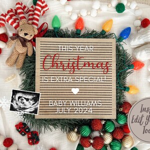 Christmas Pregnancy Announcement Digital Holiday Baby Announcement Editable Template for Social Media