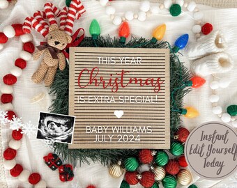 Christmas Pregnancy Announcement Digital Holiday Baby Announcement Editable Template for Social Media