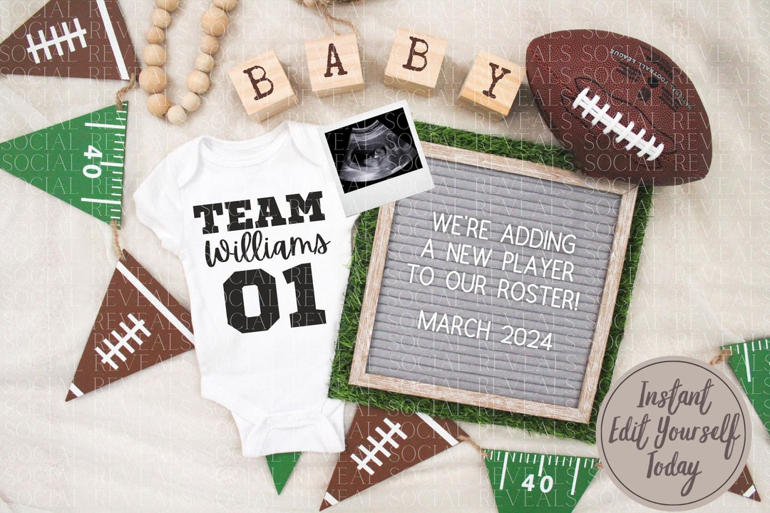 Football Pregnancy Announcement Digital for Social Media. Editable