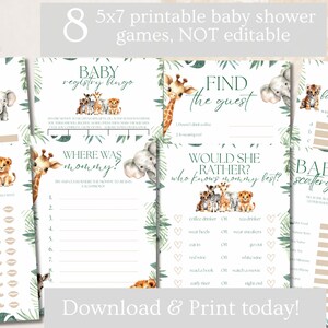 Baby Shower Spiele Bundle Neutral Sofortiger Download Spiele für Dschungel-Baby-Dusche-Digitales Spiel Paket Druckbare Safari-Baby-Dusche-Dekor