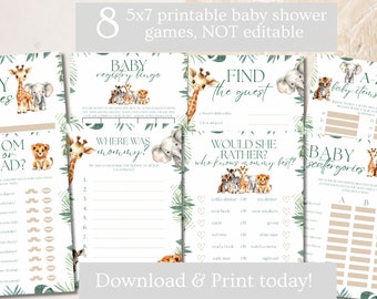 Jungle Baby Shower Games Bundle: Neutral Safari Theme (Digital Download)