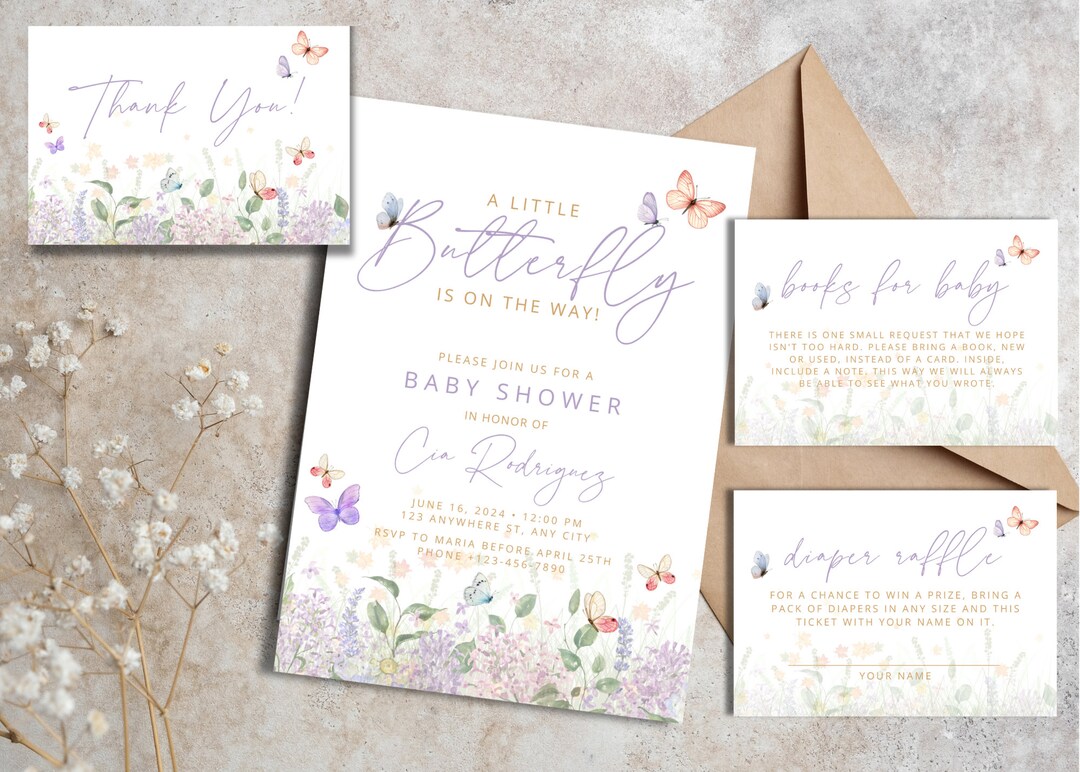 Butterfly Baby Shower Invitation Set: Editable Template (digital ...