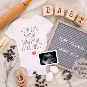 Digital Pregnancy Announcement Baking Editable Something Sweet Pregnancy Announcement for Social Media