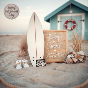 Beach Pregnancy Announcement Surf Announcement for Summer Pregnancy Editable Template Announcement Baby on Board Reveal Photo Social Media
