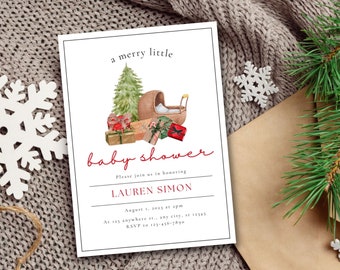 Christmas Baby Shower Invitation Template, Winter Baby Shower Digital Invite, Editable Neutral Baby Shower