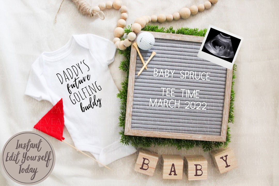 Golf Pregnancy Announcement Digital for Social Media. Editable Daddy's Golfing Buddy Pregnancy