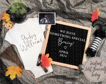 Halloween Pregnancy Announcement Digital for Social Media Brewing Pregnancy Announcement Editable