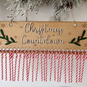 Candy Cane Countdown Calendar for Christmas Wooden Sign Decor for Home