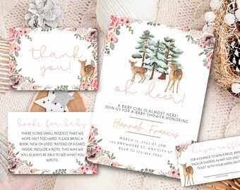 Oh Deer Baby Shower Invitation: Winter Floral Girl Bundle (Digital)