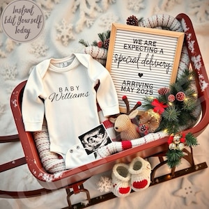 Pregnancy Announcement Christmas Digital Template for Winter Pregnancy Editable Photo Announcement for Social Media Baby Reveal
