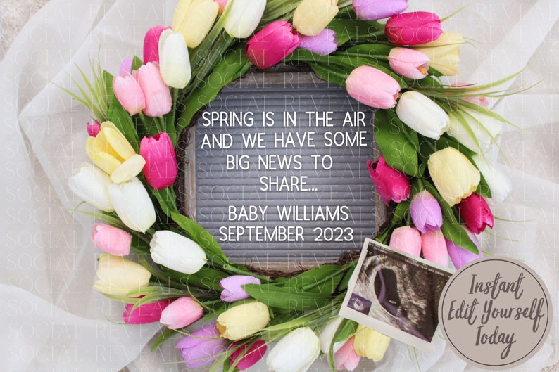 Spring Digital Pregnancy Announcement for Social Media. Easter