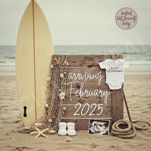Surf Pregnancy Announcement Digital Beach Announcement for Summer Pregnancy Editable Template Announcement Baby on Board Reveal Photo
