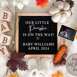 Fall Pregnancy Announcement Digital for Social Media Pumpkin Editable Pregnancy Announcement