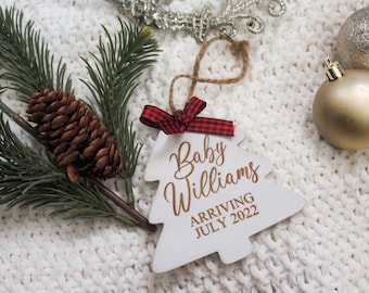 Christmas Pregnancy Announcement Ornament. Christmas Tree Ornament. Wood Expecting Christmas Ornament.