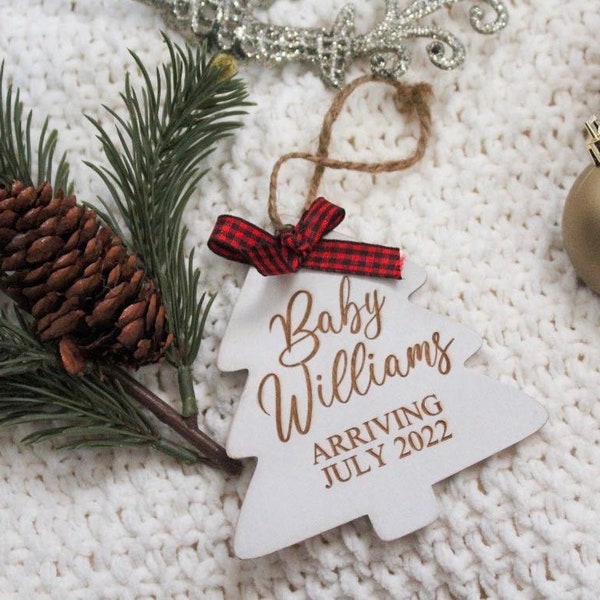 Christmas Pregnancy Announcement Ornament. Christmas Tree Ornament. Wood Expecting Christmas Ornament.