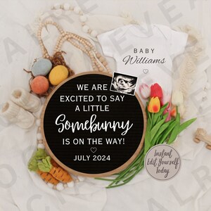 Pregnancy Announcement Easter Social Media Spring Pregnancy Announcement Editable Template Baby Reveal Bunny Pregnancy