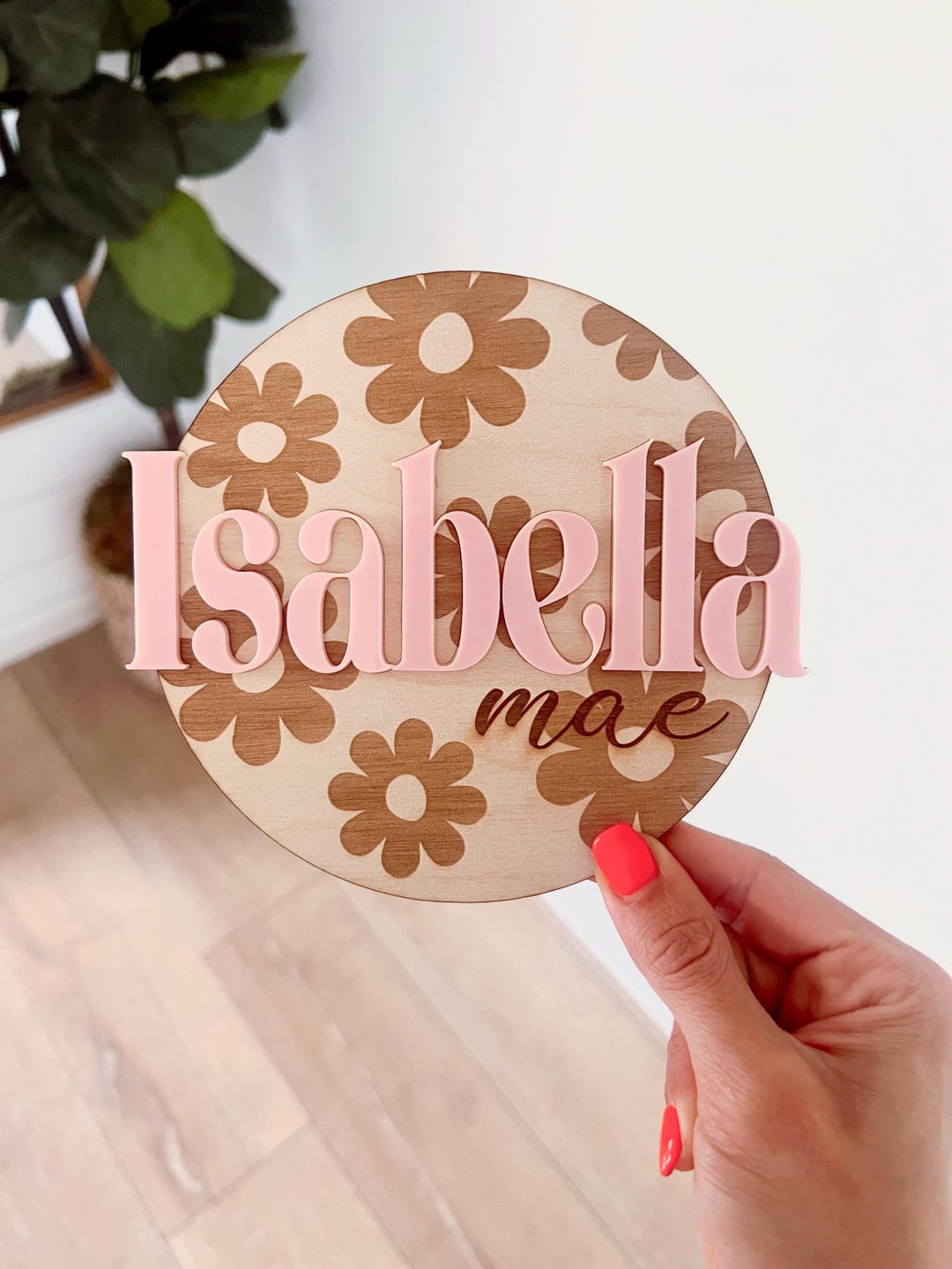 Baby Birth Announcement Sign Girl Daisy Floral Sign: Engraved Wood ...